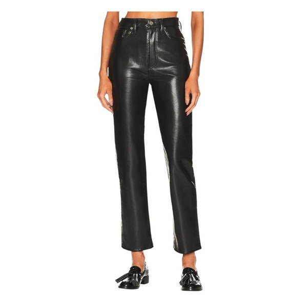 Agolde Recycled Leather Fitted 90’s Ankle‎ Pants Black Size 24 Contemporary - Picture 1 of 12